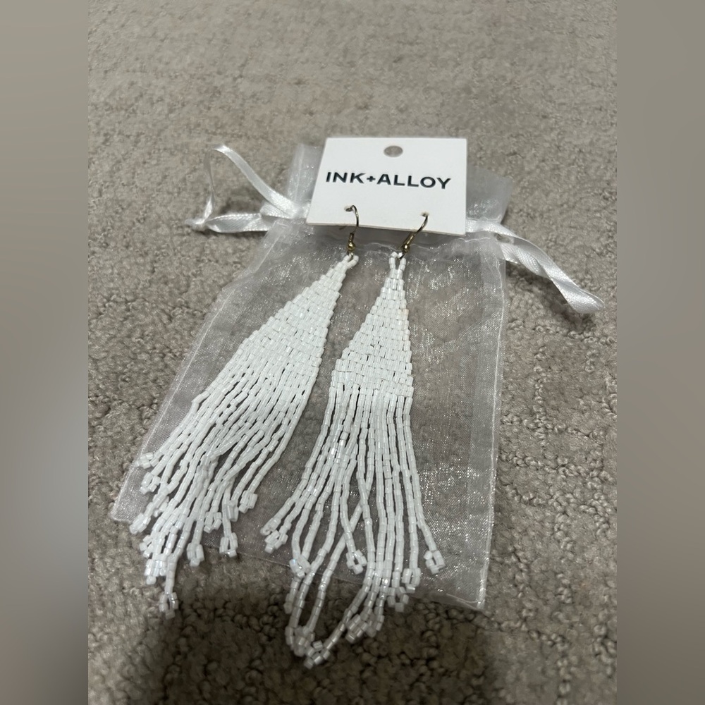 INK+ALLOY White Beaded Fringe Earrings